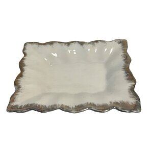 Andre Richard Trinket Dish Ceramic White Metallic Gold Trim Vtg 3.5 x 2.75"